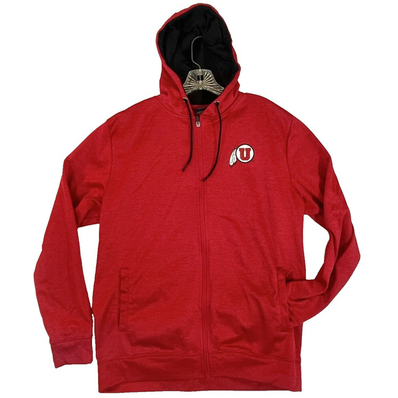 Utah Utes Colosseum Red Full Zip Hooded Fleece Jacket Coat Mens L NCAA Athletics - Picture 1 of 9
